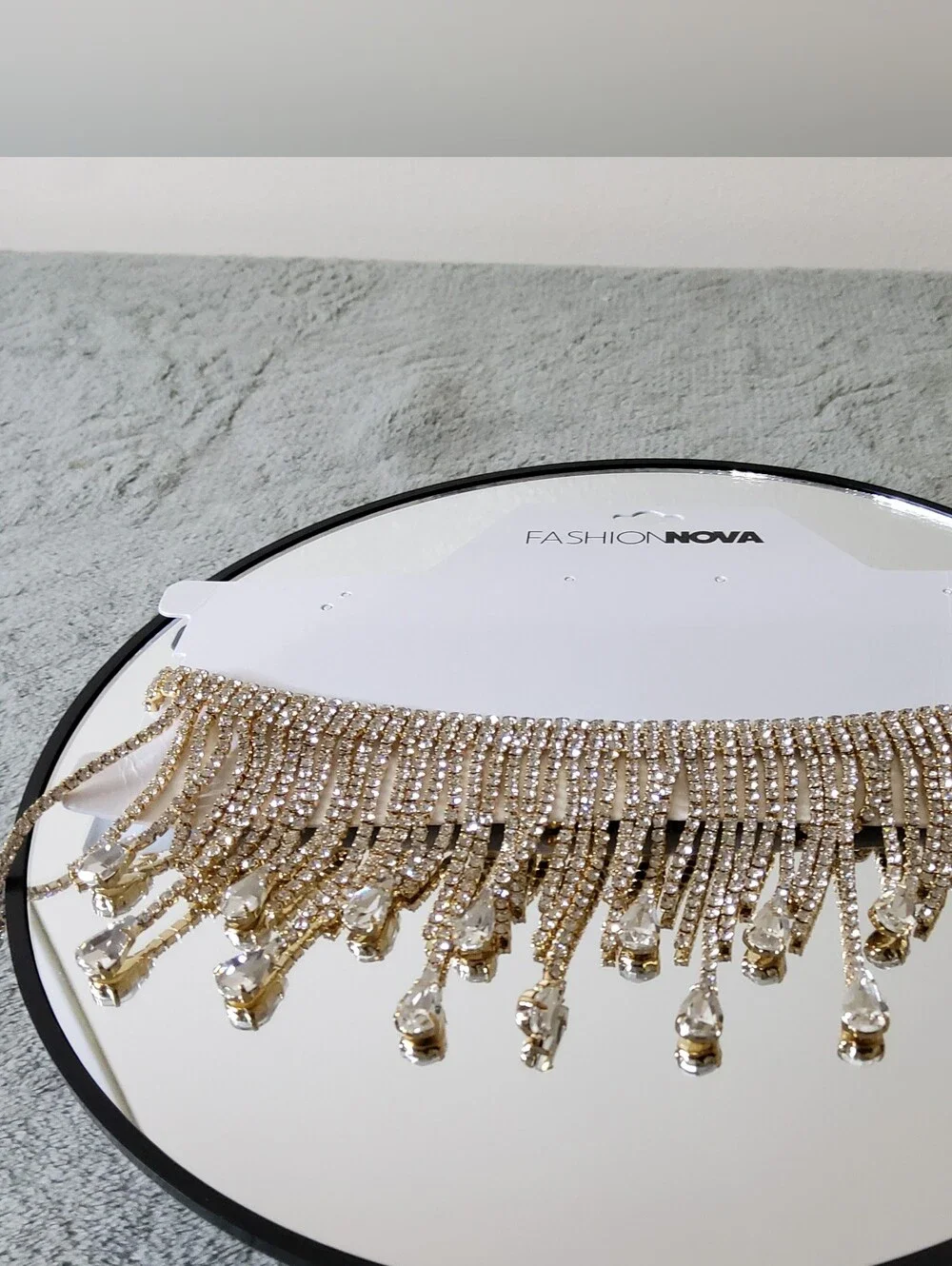 Fashion Nova Draped Choker Rhinestone Chain Necklace - Gold
